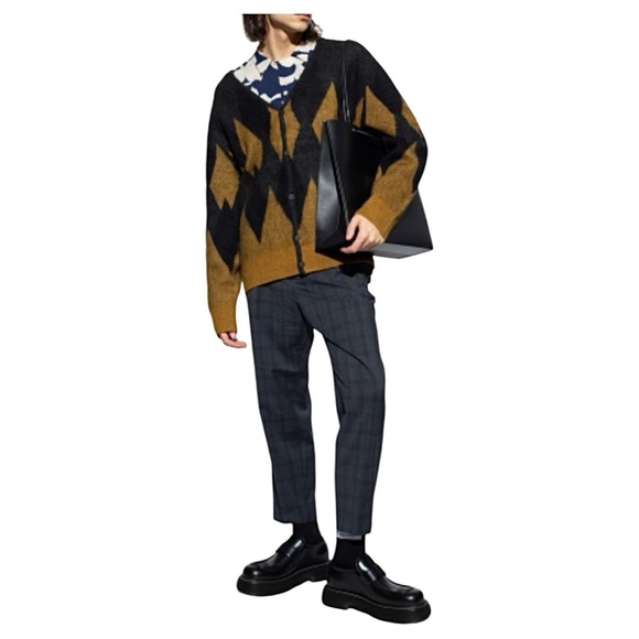 ALL SAINTS Sigurd Diamond-Pattern Wool-Blend Cardigan in “Mocha Brown” - Picture 4 of 13